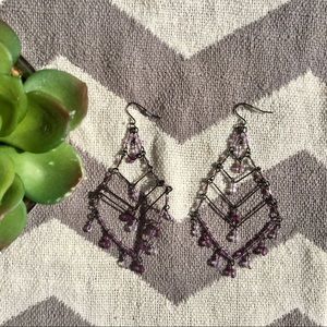 Purple bead lilac geometric chandelier earrings